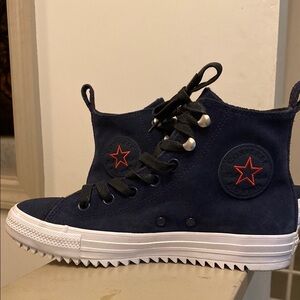Converse Blue and Red High-Top Sneakers with Rugged Sole
